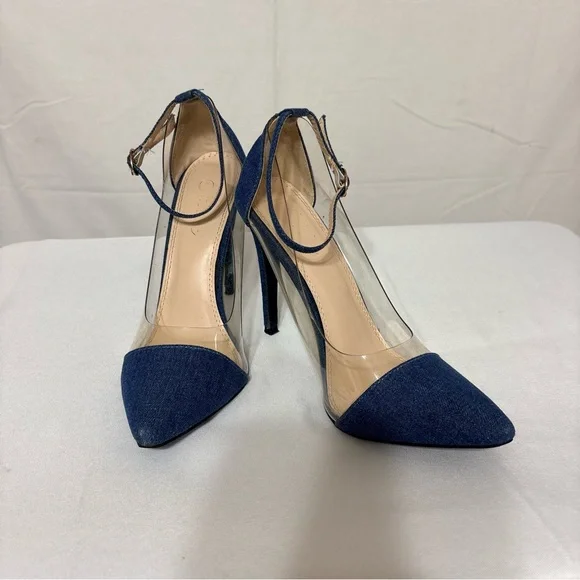Liliana BB57 women's denim fabric toe pumps. Lucite clear side, a stiletto heel. - Picture 1 of 6